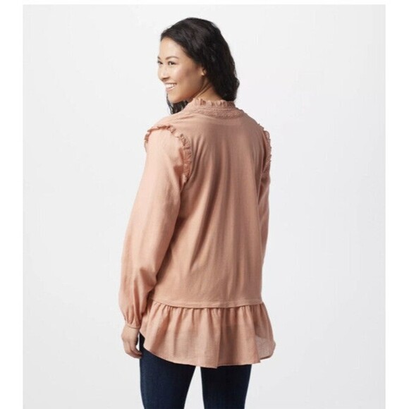 LOGO Lori Goldstein Cotton Cardigan Womens Large Chiffon Smocking Tea Rose Open - Picture 2 of 14